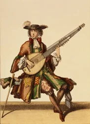 アンジェリカを演じる紳士、ファッションプレート、c.1695